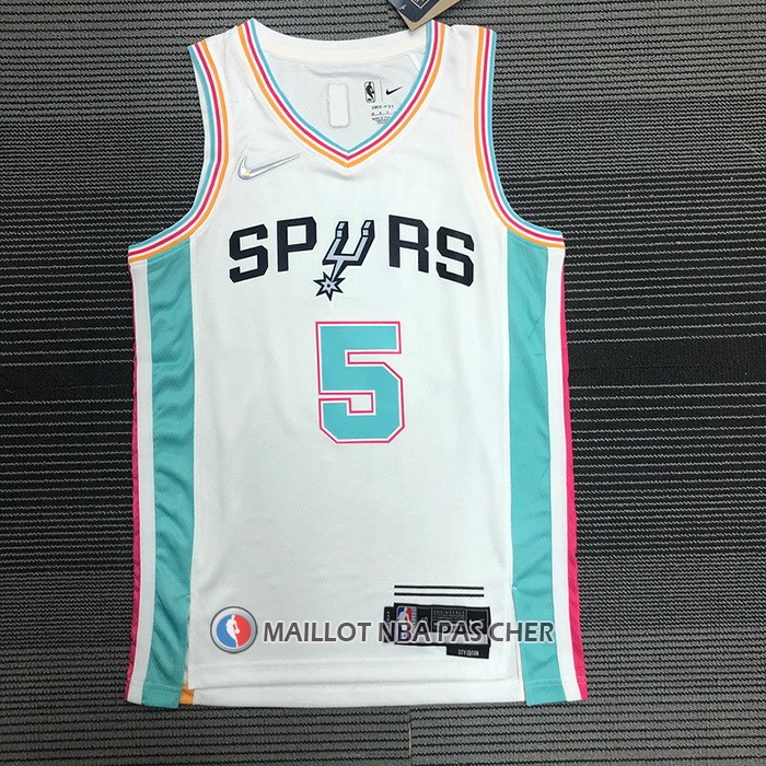 Maillot San Antonio Spurs Dejounte Murray NO 5 Ville 2021-22 Blanc